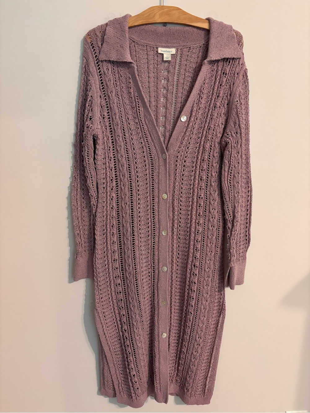 Sundance Augusta Crochet Lavender Duster Cardigan Sweater